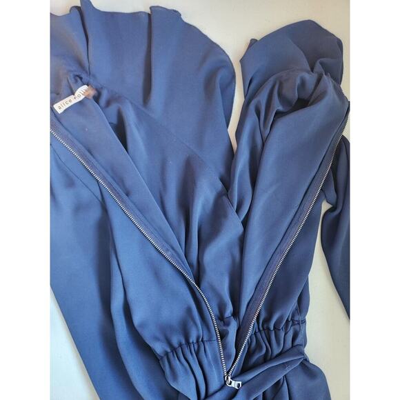 Alice + Olivia Kye V-Neck Ruffle Midi Dress Size 0 Navy #1C421 - Picture 9 of 12